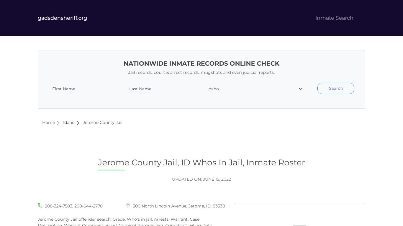 Jerome County Jail, ID Inmate Roster, Whos In Jail