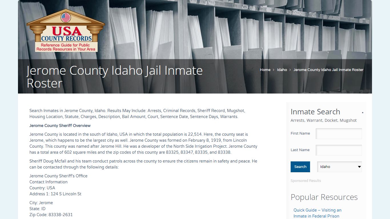 Jerome County Idaho Jail Inmate Roster | Name Search